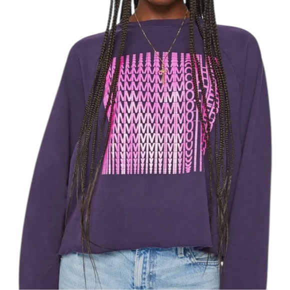 MOTHER The Boost Crop Cut-Off Sweatshirt Glitch Wash Purple + Pink SZ XL - Picture 1 of 12